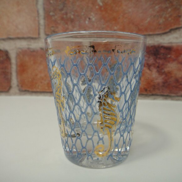 CULVER Unsigned  Gold Leaf Blue Net Seahorse  Shot Glass Seafare Collection - Picture 4 of 10